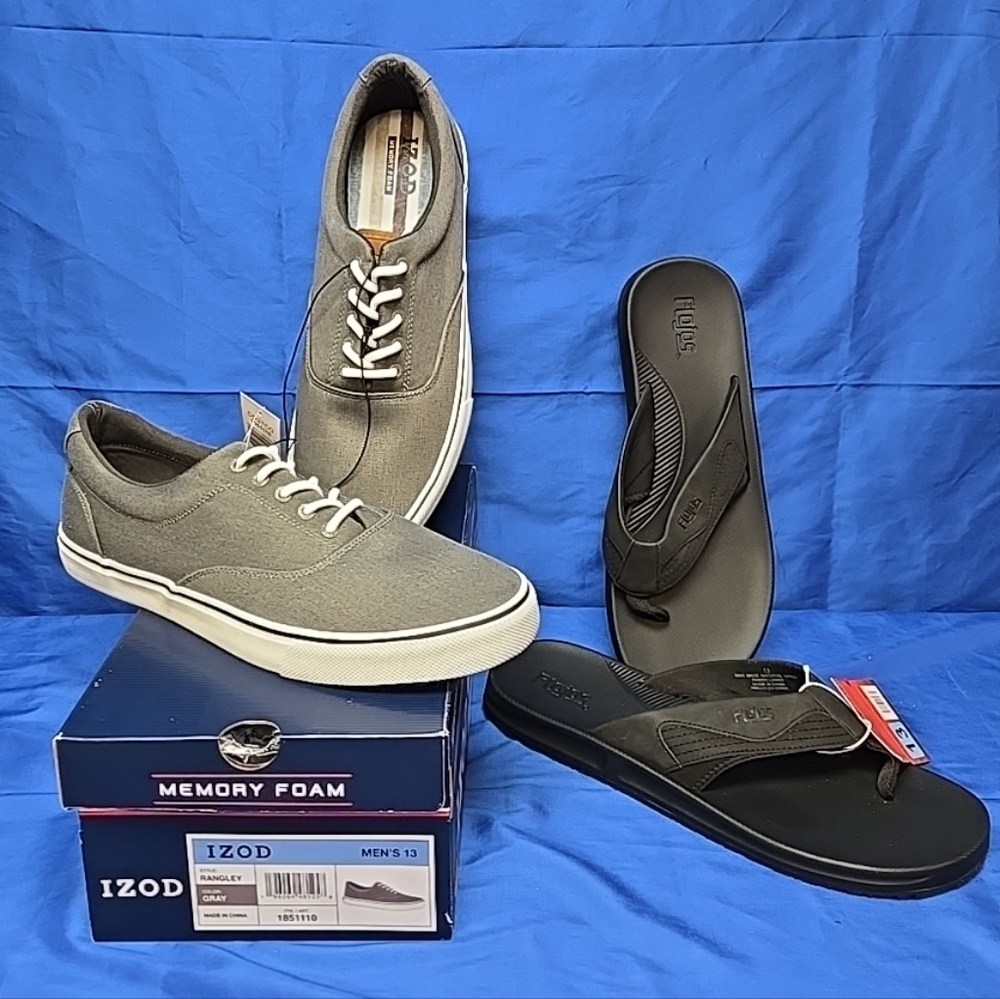 2pc Bundle Men's US 13 Flojos Flip Flops & IZOD Rangley Canvas Sneakers